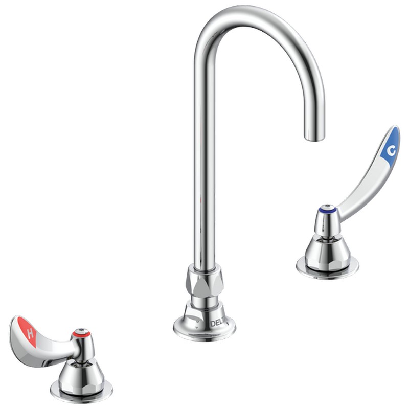 DELTA 23C674-TI COMMERCIAL 12 INCH THREE HOLES DECK MOUNT 1 GPM TWO WRIST BLADE HANDLES BATHROOM FAUCET - CHROME