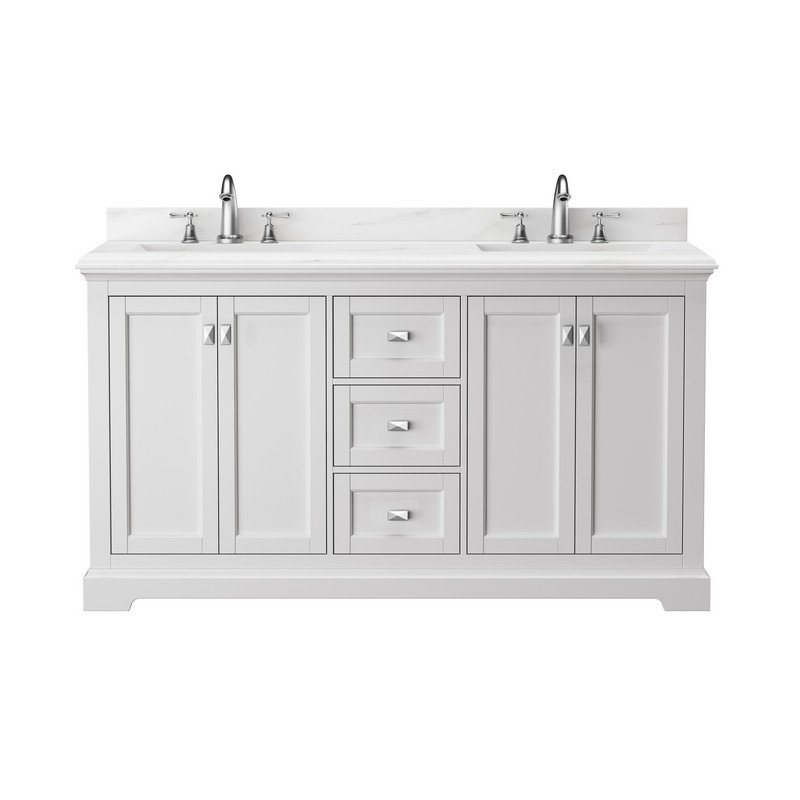BATHIN 23V02-60 60 INCH FREE STANDING DOUBLE SINK BATHROOM VANITY WITH CARRARA MARBLE TOP