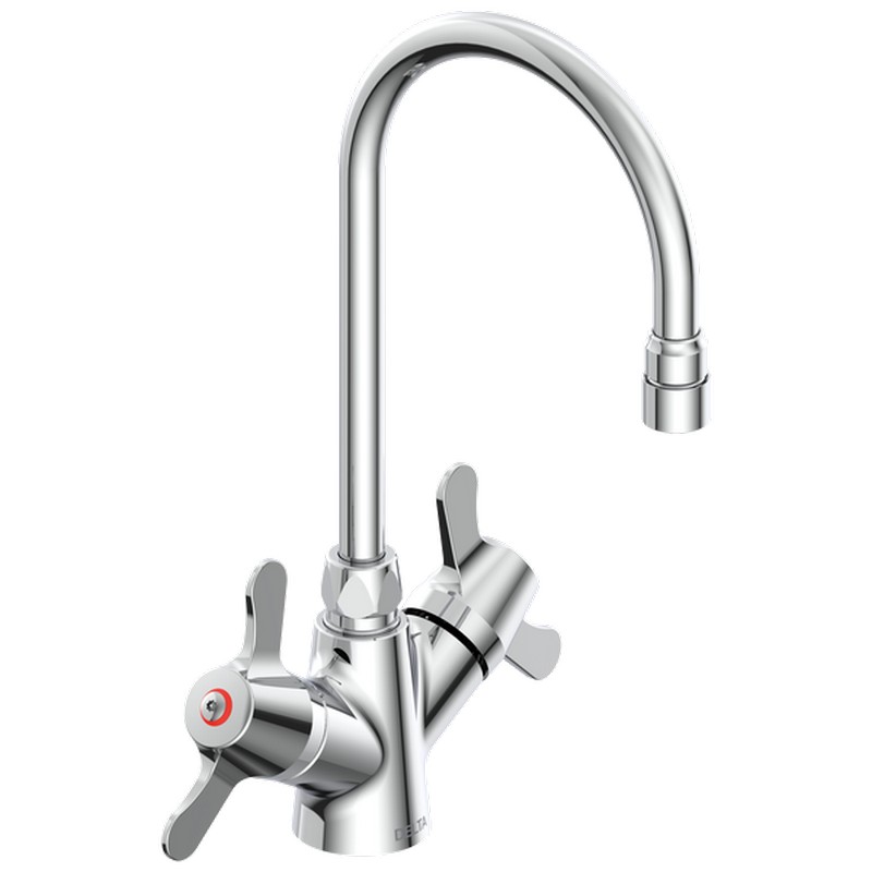 DELTA 25C3927 COMMERCIAL 13 7/8 INCH SINGLE HOLE TWO HANDLES CERAMIC DISC MOUNT BATHROOM FAUCET WITH LEVER HANDLES, GOOSENECK SPOUT AND ANTIMICROBIAL - CHROME