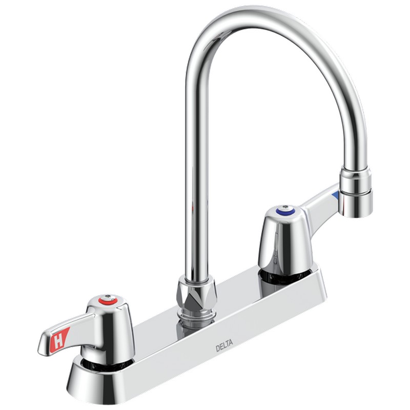 DELTA 26C3923-LS-TI COMMERCIAL 11 5/8 INCH TWO HOLES DECK MOUNT KITCHEN FAUCET WITH HOODED LEVER HANDLES - CHROME