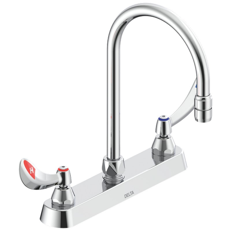 DELTA 26C3924-TI COMMERCIAL 11 5/8 INCH TWO HOLES DECK MOUNT CERAMIC DISC KITCHEN FAUCET WITH BLADE HANDLES - CHROME