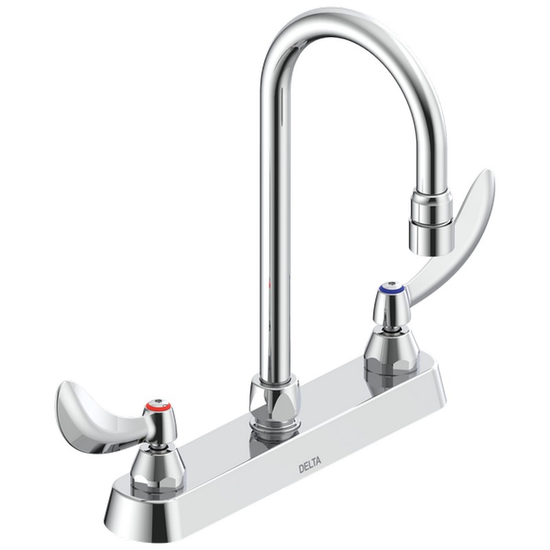 DELTA 26C3934-R2 COMMERCIAL 11 3/4 INCH TWO HOLES 1.5 GPM DECK UTILITY FAUCET WITH TWO BLADE HANDLES AND GOOSENECK SPOUT - CHROME