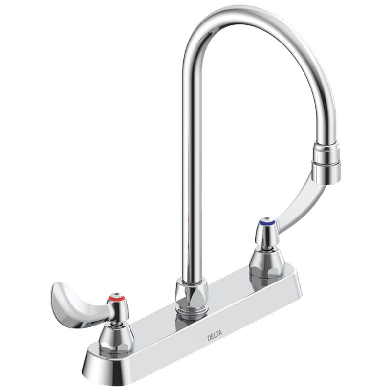 DELTA 26C3934-R5 COMMERCIAL 13 1/4 INCH TWO HOLES 1.5 GPM DECK UTILITY FAUCET WITH TWO BLADE HANDLES AND GOOSENECK SPOUT - CHROME