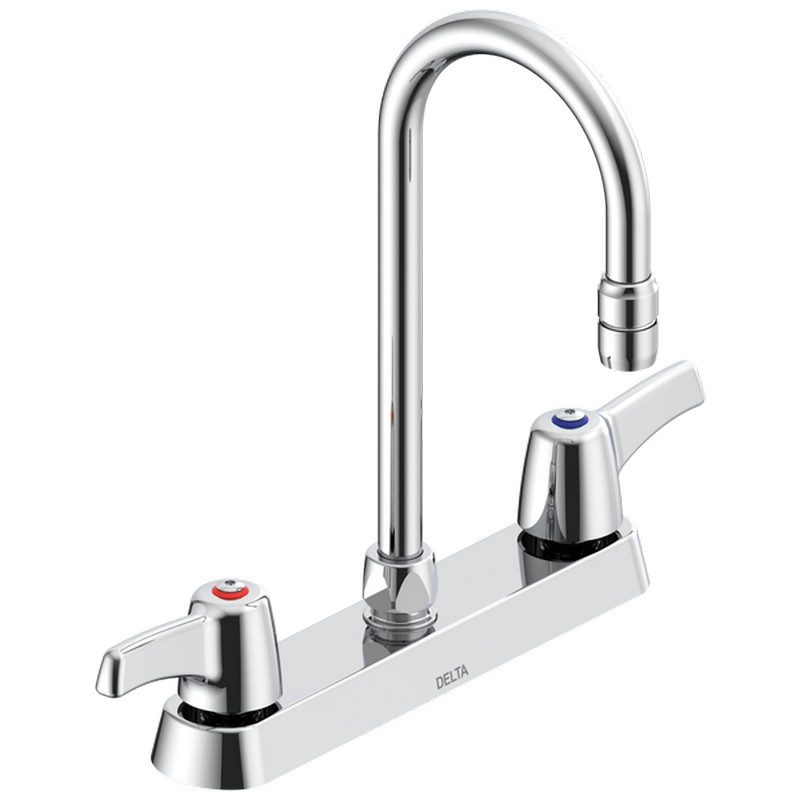 DELTA 26C3943-R2 COMMERCIAL 11 3/4 INCH THREE HOLES AND KITCHEN FAUCET WITH TWO LEVER HANDLES - CHROME
