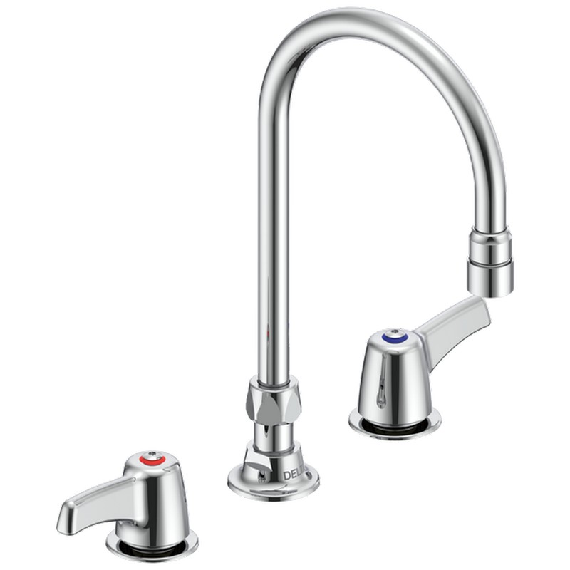 DELTA 27C2933-LS COMMERCIAL 11 3/4 INCH THREE HOLES DECK MOUNT 1.5 GPM TWO LEVER BLADE HANDLES LIMITED SWIVEL KITCHEN FAUCET - CHROME