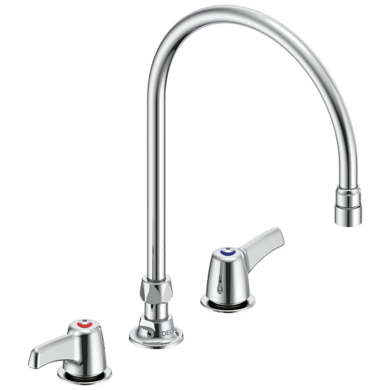 DELTA 27C2943-R7 COMMERCIAL 14 INCH THREE HOLES BELOW DECK MOUNT CERAMIC DISC KITCHEN FAUCET WITH LEVER BLADE HANDLES - CHROME