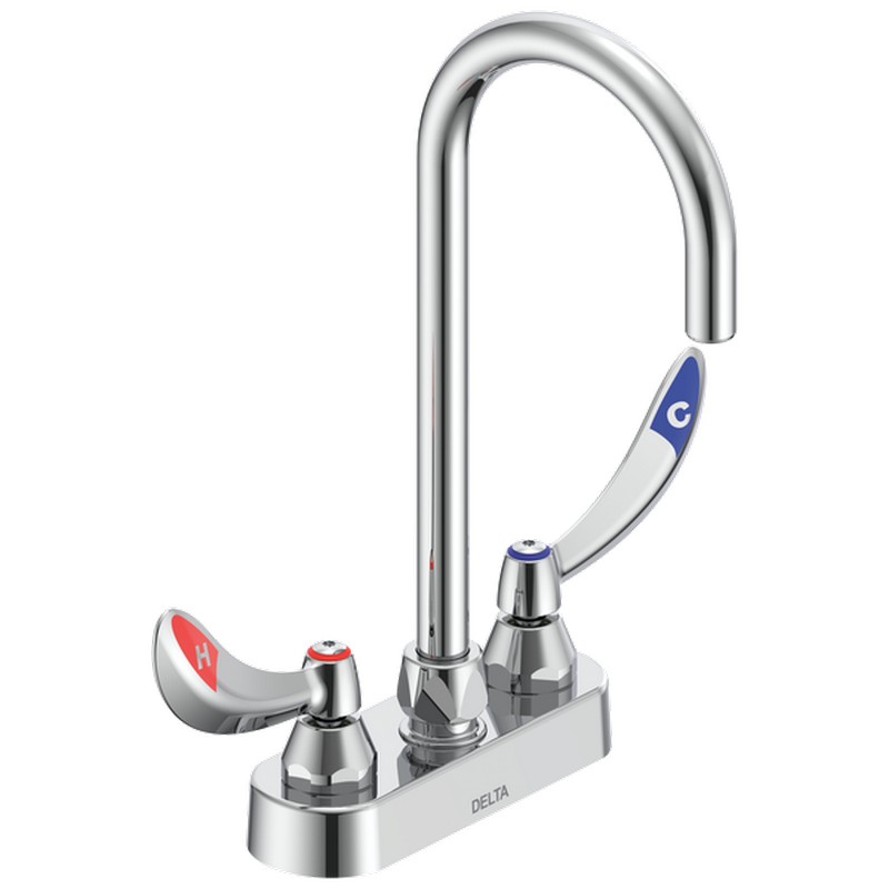 DELTA 27C4874-TI COMMERCIAL 11 3/4 INCH THREE HOLES DECK MOUNT 1 GPM TWO WRIST BLADE HANDLE BAR AND PREP BATHROOM FAUCET - CHROME