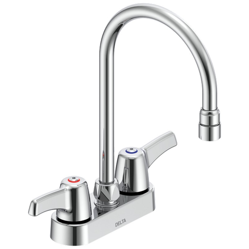 DELTA 27C4953 11 5/8 INCH THREE HOLES AND HOODED LEVER DOUBLE HANDLES BATHROOM FAUCET WITH GOOSENECK SPOUT - CHROME