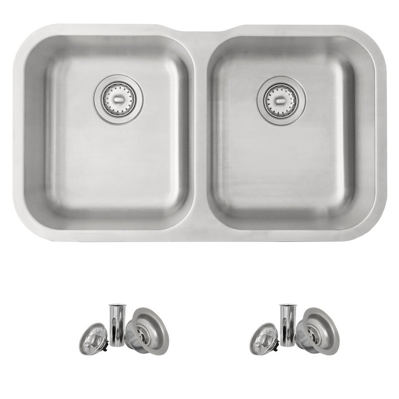STYLISH S-200T JASPEL 31 1/4 INCH DOUBLE BOWL UNDERMOUNT AND DROP-IN STAINLESS STEEL KITCHEN SINK WITH STRAINER