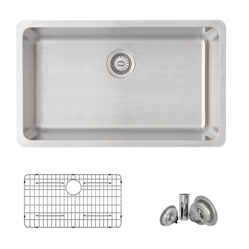 STYLISH S-411TG MALAGA 30 INCH SINGLE BOWL UNDERMOUNT AND DROP-IN STAINLESS STEEL KITCHEN SINK WITH STRAINER AND GRID