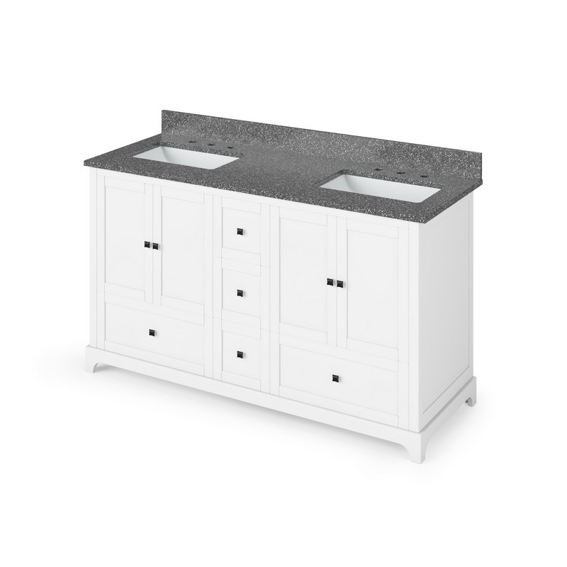 HARDWARE RESOURCES VKITADD60BOR ADDINGTON 61 INCH FREESTANDING BATH VANITY WITH BOULDER CULTURED MARBLE TOP AND TWO UNDERMOUNT RECTANGLE BOWL