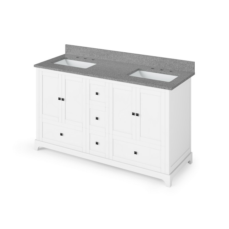 HARDWARE RESOURCES VKITADD60SGR ADDINGTON 61 INCH FREESTANDING BATH VANITY WITH STEEL GREY CULTURED MARBLE TOP AND TWO UNDERMOUNT RECTANGLE BOWL