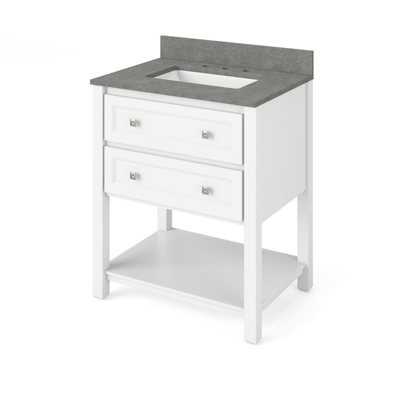HARDWARE RESOURCES VKITADL30SGR ADLER 31 INCH FREESTANDING BATH VANITY WITH STEEL GREY CULTURED MARBLE TOP AND UNDERMOUNT RECTANGLE BOWL