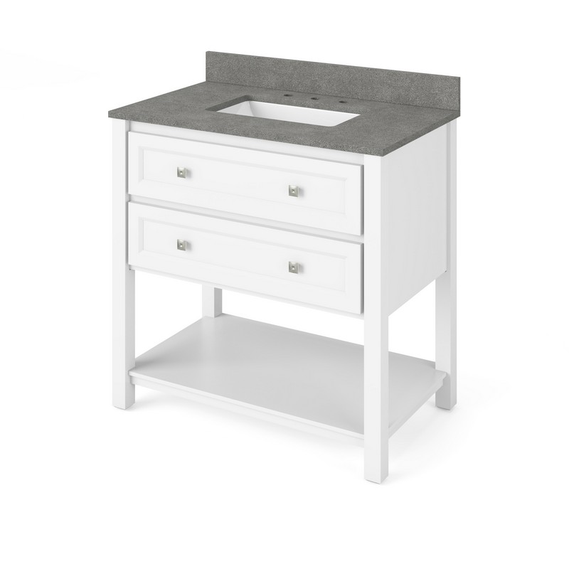 HARDWARE RESOURCES VKITADL36SGR ADLER 37 INCH FREESTANDING BATH VANITY WITH STEEL GREY CULTURED MARBLE TOP AND UNDERMOUNT RECTANGLE BOWL