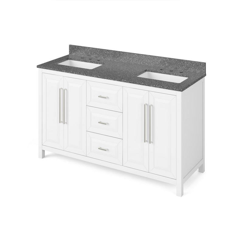 HARDWARE RESOURCES VKITCAD60BOR CADE 61 INCH FREESTANDING BATH VANITY WITH BOULDER CULTURED MARBLE TOP AND UNDERMOUNT RECTANGLE BOWL