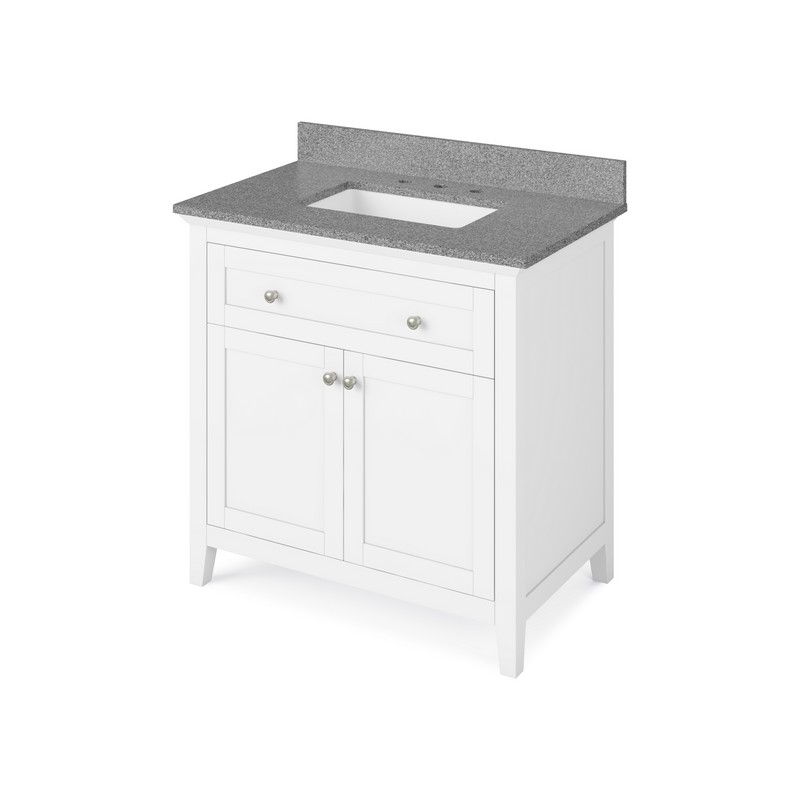 HARDWARE RESOURCES VKITCHA36SGR CHATHAM 37 INCH FREESTANDING BATH VANITY WITH STEEL GREY CULTURED MARBLE TOP AND UNDERMOUNT RECTANGLE BOWL