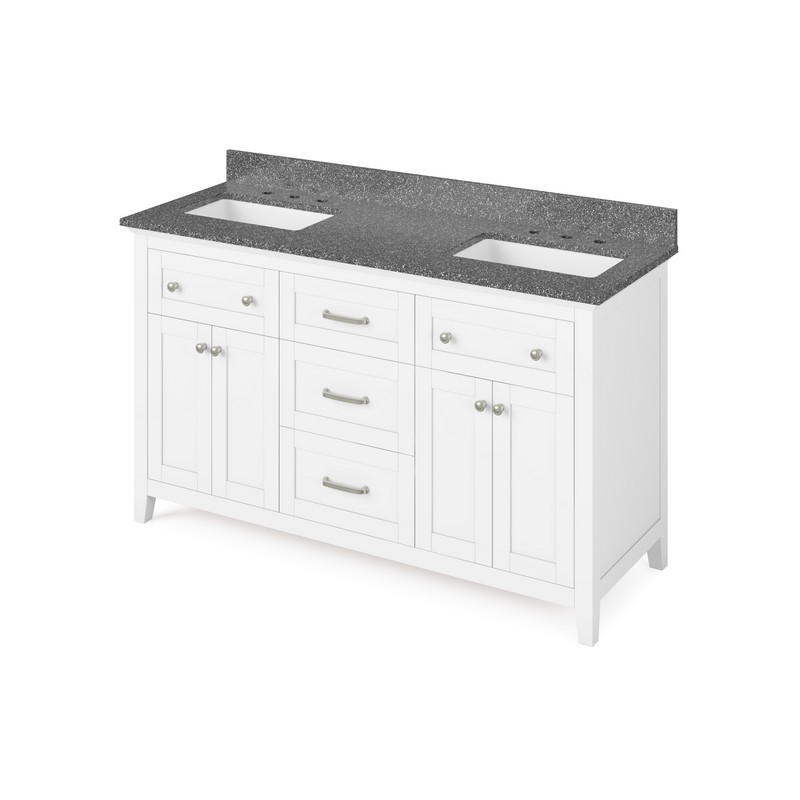 HARDWARE RESOURCES VKITCHA60BOR CHATHAM 61 INCH FREESTANDING BATH VANITY WITH BOULDER CULTURED MARBLE TOP AND TWO UNDERMOUNT RECTANGLE BOWL