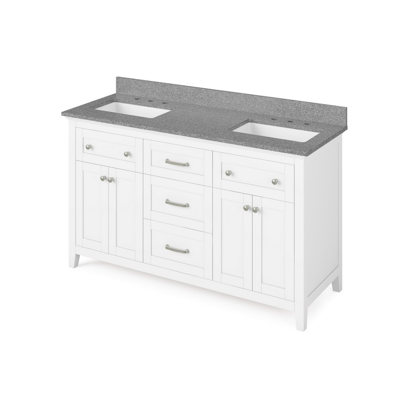 HARDWARE RESOURCES VKITCHA60SGR CHATHAM 61 INCH FREESTANDING BATH VANITY WITH STEEL GREY CULTURED MARBLE TOP AND TWO UNDERMOUNT RECTANGLE BOWL