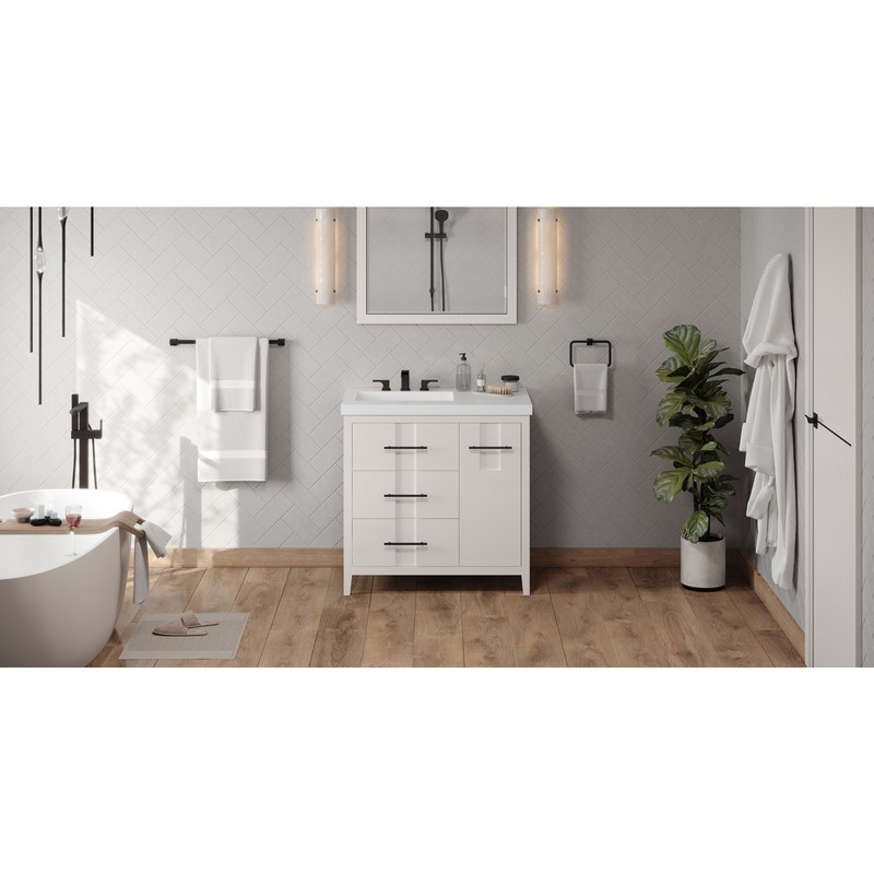 HARDWARE RESOURCES VKITKAT36LAR KATARA 37 INCH FREESTANDING BATH VANITY WITH LAVANTE CULTURED MARBLE TOP AND INTEGRATED RECTANGLE BOWL