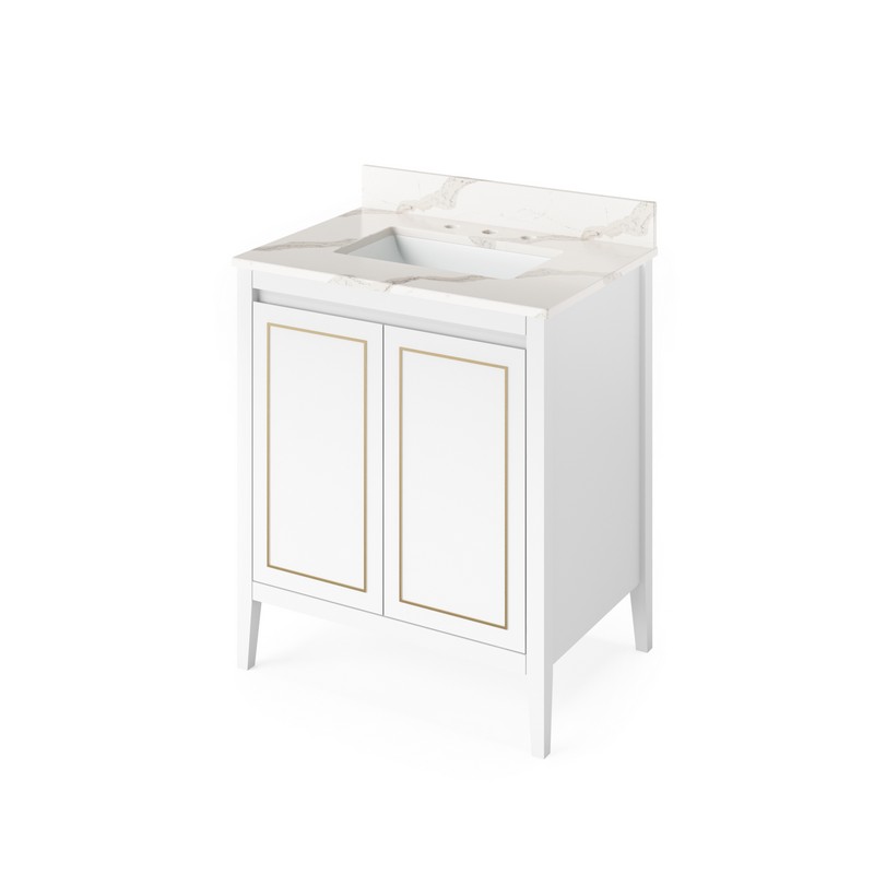 HARDWARE RESOURCES VKITPER30CQR PERCIVAL 31 INCH FREESTANDING BATH VANITY WITH CALACATTA VIENNA QUARTZ TOP AND UNDERMOUNT RECTANGLE BOWL