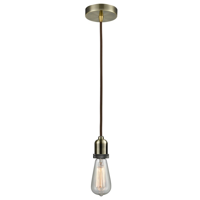 INNOVATIONS LIGHTING 100-10BR-0 WHITNEY BARE BULB 1 LIGHT 2 INCH INCANDESCENT MINI PENDANT WITH BROWN CORD