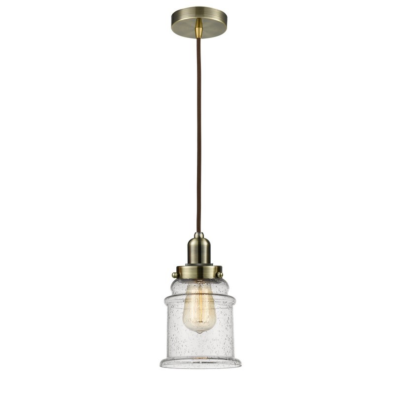 INNOVATIONS LIGHTING 100-10BR-0H WHITNEY CANTON 1 LIGHT 8 INCH SEEDY GLASS INCANDESCENT MINI PENDANT WITH BROWN CORD