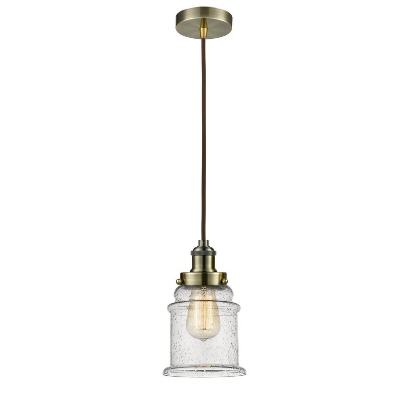 INNOVATIONS LIGHTING 100-10BR-1H EDISON CANTON 1 LIGHT 8 INCH SEEDY GLASS INCANDESCENT MINI PENDANT WITH BROWN CORD