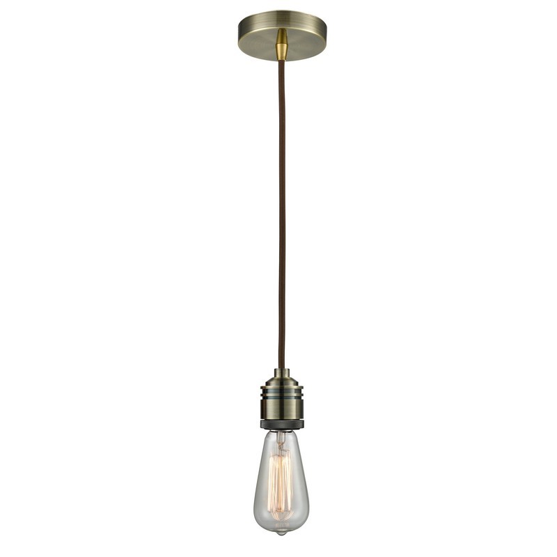 INNOVATIONS LIGHTING 100-10BR-2 WINCHESTER BARE BULB 1 LIGHT 2 INCH INCANDESCENT MINI PENDANT WITH BROWN CORD