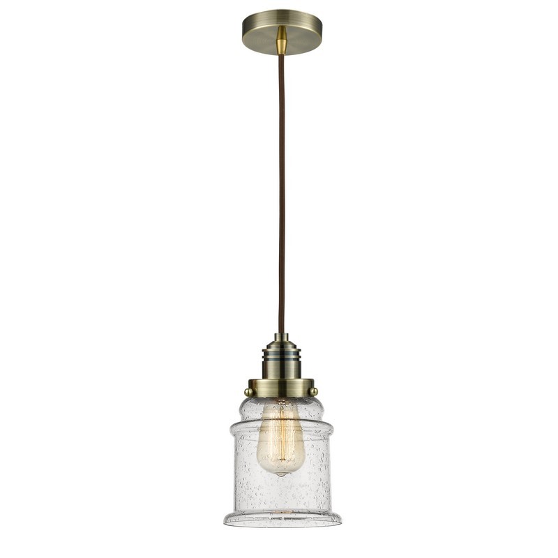 INNOVATIONS LIGHTING 100-10BR-2H WINCHESTER CANTON 1 LIGHT 8 INCH SEEDY GLASS INCANDESCENT MINI PENDANT WITH BROWN CORD