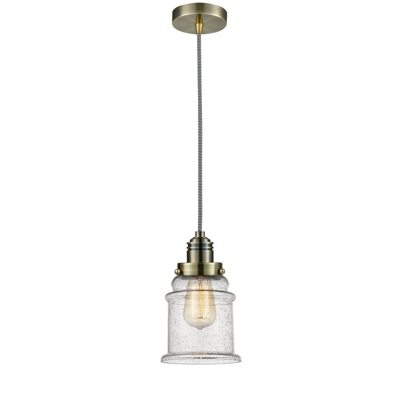 INNOVATIONS LIGHTING 100-10BW-2H WINCHESTER CANTON 1 LIGHT 8 INCH SEEDY GLASS INCANDESCENT MINI PENDANT WITH ZEBRA CORD