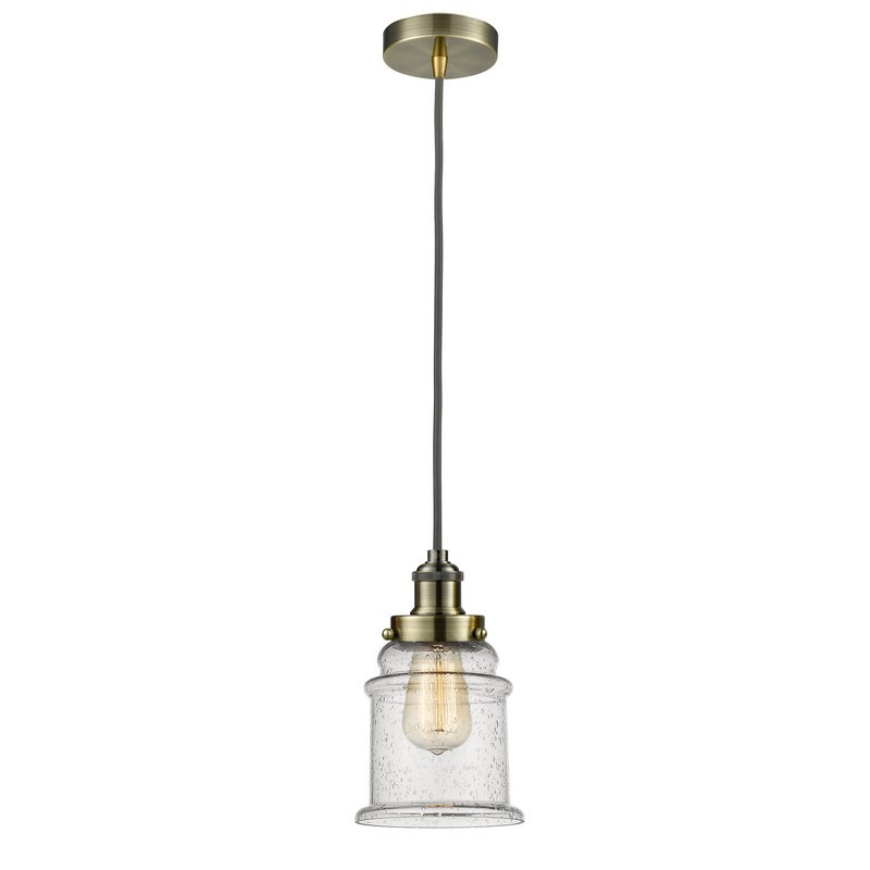 INNOVATIONS LIGHTING 100-10GY-1H EDISON CANTON 1 LIGHT 8 INCH SEEDY GLASS INCANDESCENT MINI PENDANT WITH GRAY CORD