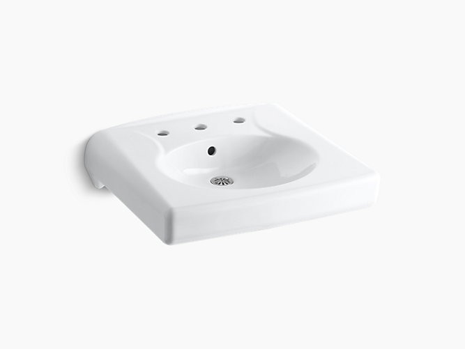 KOHLER K-1997-8 BRENHAM 14-3/8 INCH WALL MOUNTED BATHROOM SINK WITH 3 HOLES DRILLED AND OVERFLOW