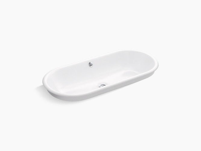 KOHLER K-20213-W IRON PLAINS 33 INCH OVAL UNDERMOUNT, DROP IN, OR VESSEL BATHROOM SINK WITH OVERFLOW