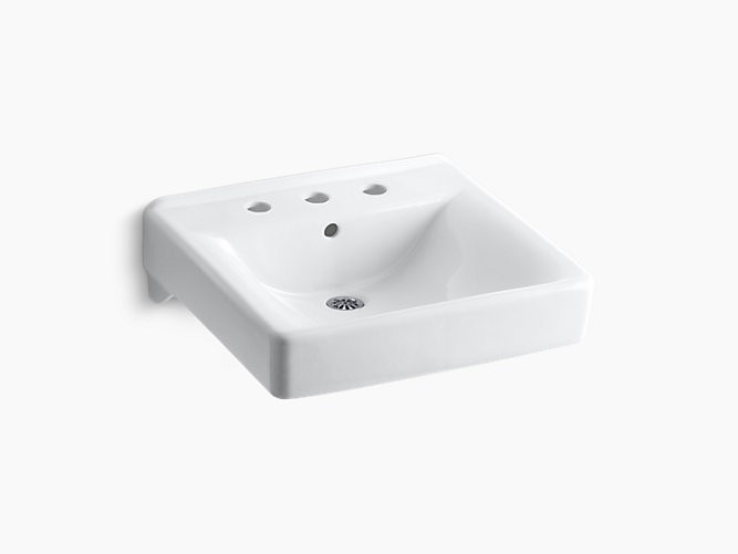 KOHLER K-2053 SOHO 18 INCH WALL MOUNTED BATHROOM SINK WITH 3 HOLES DRILLED AND OVERFLOW