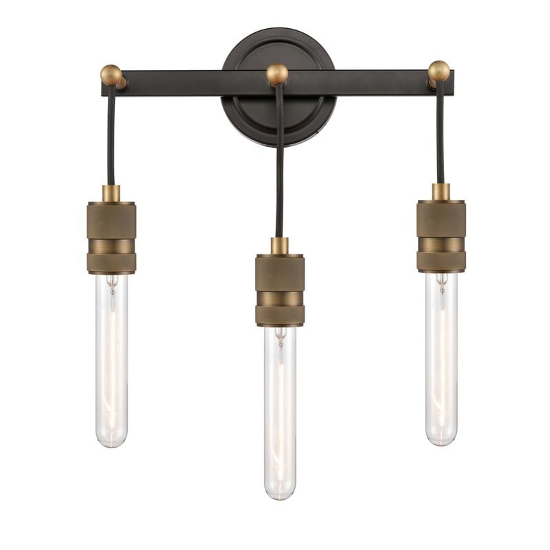 INNOVATIONS LIGHTING 444-3W-BAB RESTORATION ELLIS 3 LIGHT 13 5/8 INCH STREAMLINED URBAN DESIGN INCANDESCENT VANITY LIGHT - BLACK ANTIQUE BRASS