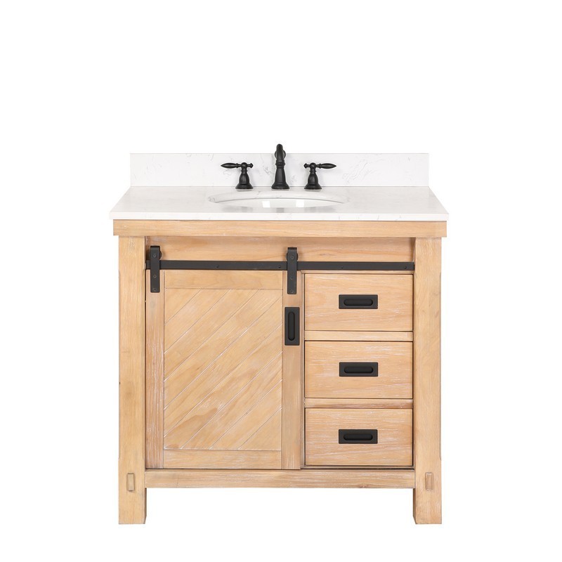 VINNOVA 701736-WP-WS-NM CORTES  36 INCH SINGLE SINK BATH VANITY IN WEATHERED PINE WITH WHITE COMPOSITE COUNTERTOP