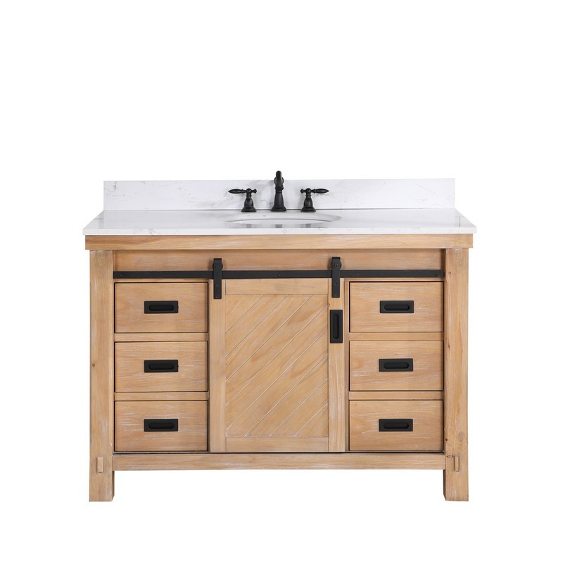 VINNOVA 701748-WP-WS-NM CORTES  48 INCH SINGLE SINK BATH VANITY IN WEATHERED PINE WITH WHITE COMPOSITE COUNTERTOP