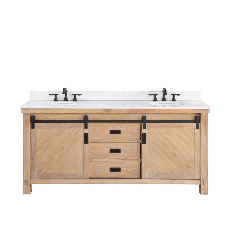 VINNOVA 701772-WP-WS-NM CORTES  72 INCH DOUBLE SINK BATH VANITY IN WEATHERED PINE WITH WHITE COMPOSITE COUNTERTOP