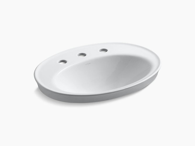 KOHLER K-2075-8 SERIF 16-7/8 INCH DROP IN BATHROOM SINK WITH 3 HOLES DRILLED AND OVERFLOW