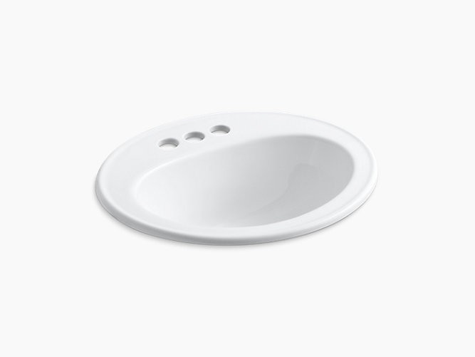 KOHLER K-2196-4 PENNINGTON 16 INCH DROP IN BATHROOM SINK WITH 3 HOLES DRILLED AND OVERFLOW