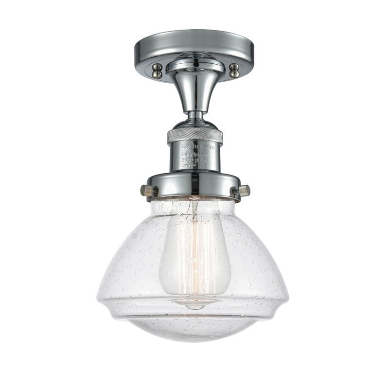 INNOVATIONS LIGHTING 517-1CH-G324 FRANKLIN RESTORATION OLEAN 1 LIGHT 6 3/4 INCH SEEDY OLEAN GLASS SEMI-FLUSH MOUNT CEILING LIGHT