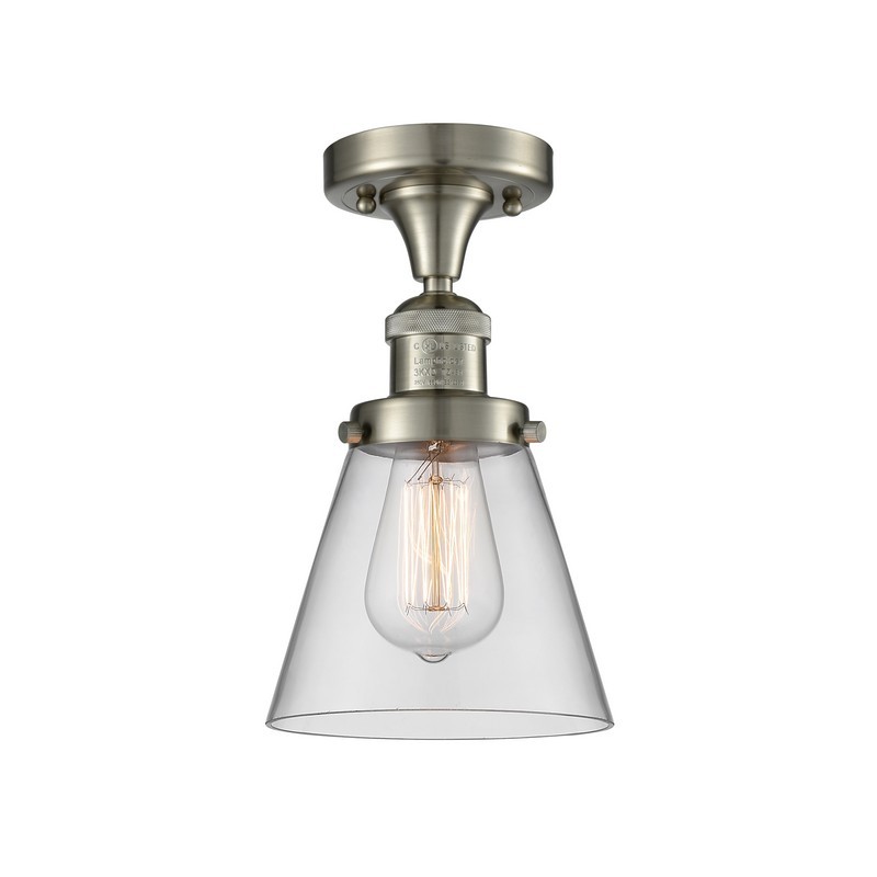 INNOVATIONS LIGHTING 517-1CH-G62 FRANKLIN RESTORATION SMALL CONE 6 1/2 INCH ONE LIGHT CLEAR GLASS SEMI-FLUSH MOUNT CEILING LIGHT