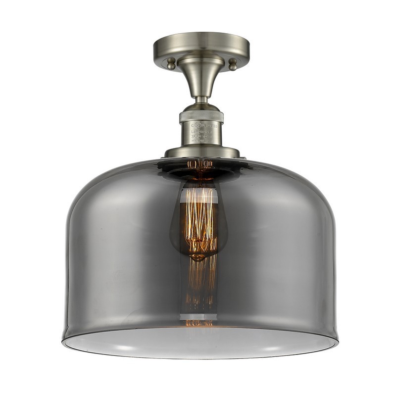 INNOVATIONS LIGHTING 517-1CH-G73-L FRANKLIN RESTORATION X-LARGE BELL 12 INCH ONE LIGHT PLATED SMOKED GLASS SEMI-FLUSH MOUNT CEILING LIGHT