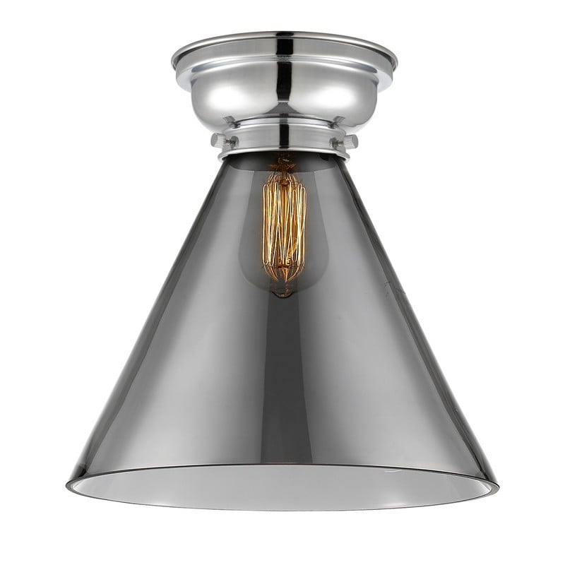 INNOVATIONS LIGHTING 623-1F-G43-L ADITI X-LARGE CONE 12 INCH 1 LIGHT PLATED SMOKE GLASS FLUSH MOUNT CEILING LIGHT