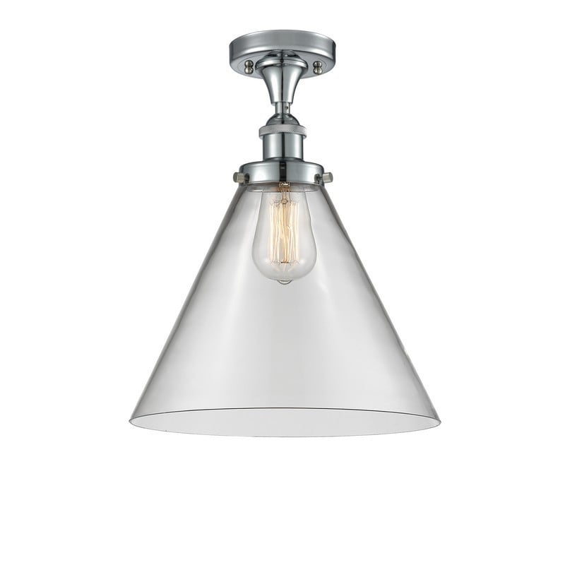 INNOVATIONS LIGHTING 916-1C-G42-L BALLSTON X-LARGE CONE 1 LIGHT 8 INCH CLEAR GLASS SEMI-FLUSH MOUNT CEILING LIGHT