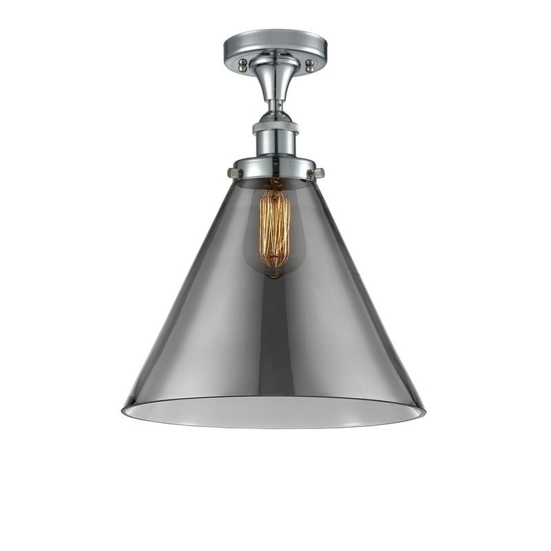 INNOVATIONS LIGHTING 916-1C-G43-L BALLSTON X-LARGE CONE 1 LIGHT 8 INCH PLATED SMOKE GLASS SEMI-FLUSH MOUNT CEILING LIGHT