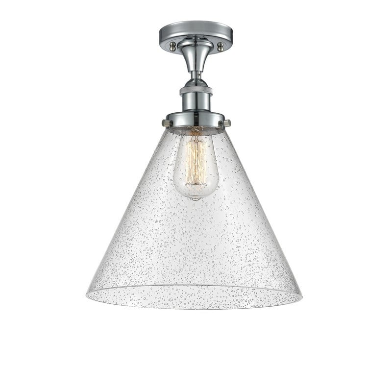 INNOVATIONS LIGHTING 916-1C-G44-L BALLSTON X-LARGE CONE 1 LIGHT 8 INCH SEEDY GLASS SEMI-FLUSH MOUNT CEILING LIGHT