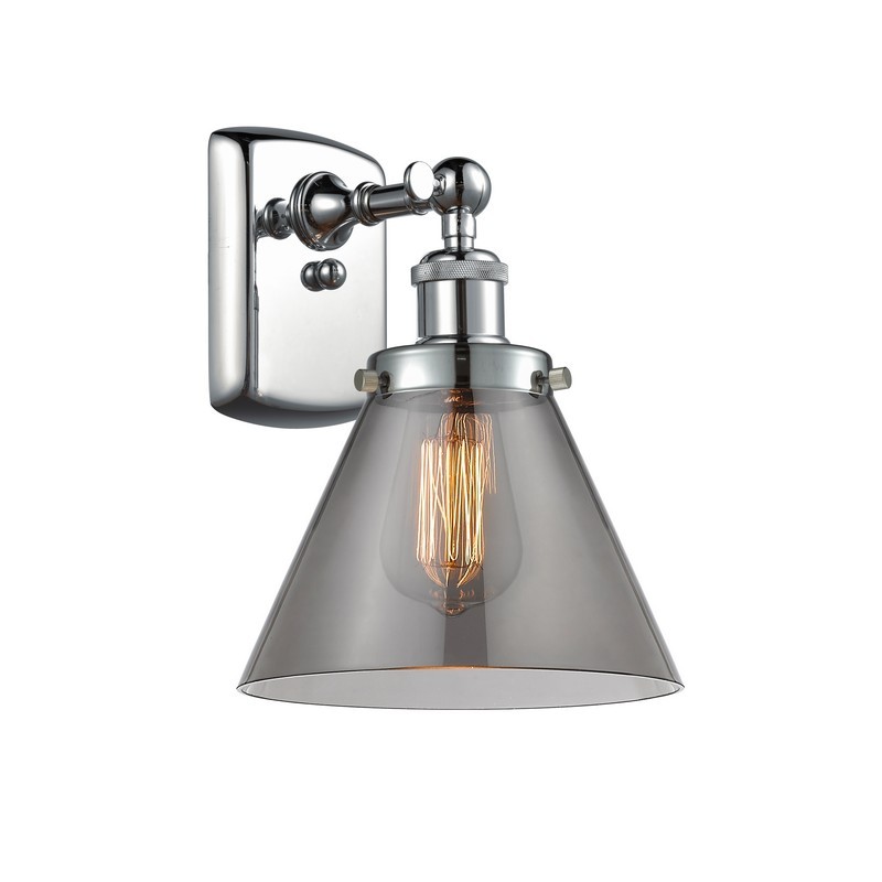 INNOVATIONS LIGHTING 916-1W-G43 BALLSTON LARGE CONE 1 LIGHT 8 INCH PLATED SMOKE GLASS WALL SCONCE