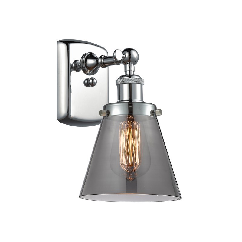 INNOVATIONS LIGHTING 916-1W-G63 BALLSTON SMALL CONE 1 LIGHT 6 INCH PLATED SMOKE GLASS WALL SCONCE