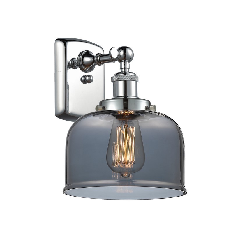 INNOVATIONS LIGHTING 916-1W-G73 BALLSTON LARGE BELL 1 LIGHT 8 INCH PLATED SMOKE GLASS WALL SCONCE